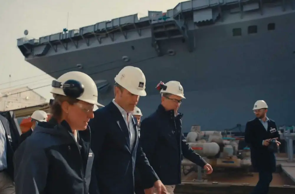 U.S. Secretary of War Pete Hegseth visits HII Newport News Shipbuilding on January 6, 2025, where the Department of War announced the acceleration of construction and delivery of the Ford‑class aircraft carrier USS John F. Kennedy (CVN‑79).