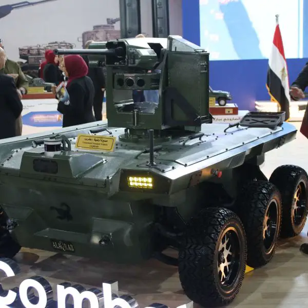 Aqrab UGS mounts a stabilized 12.7 mm remote weapon station with day-night sensors for precise standoff fire against light armored and soft targets (Picture source: Army Recognition Group).