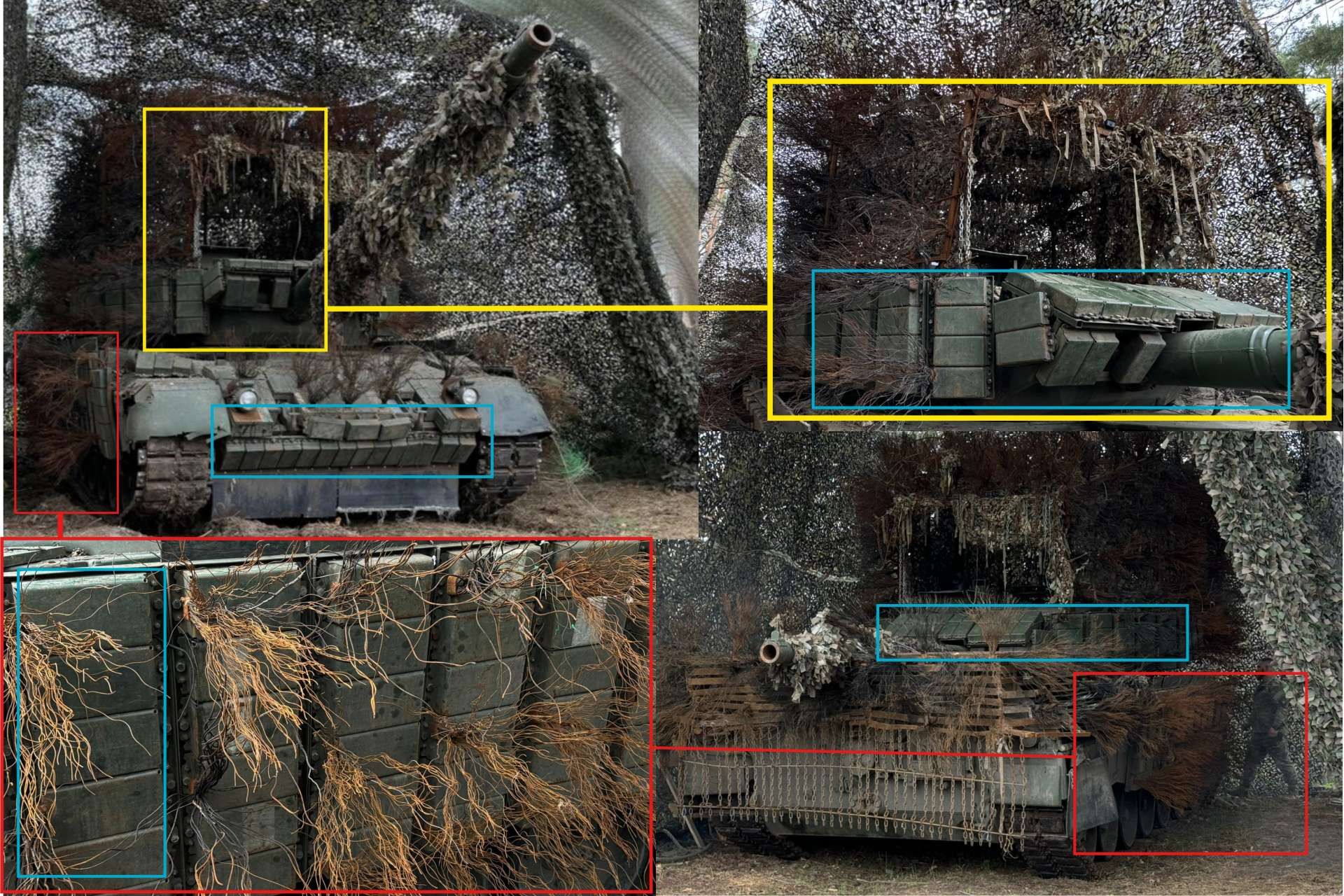 A Ukrainian Leopard 1A5 survived 52 drone strikes in a day, highlighting how improvised defenses and concealment are redefining tank survivability in modern drone warfare (Picture Source: Oboronka)
