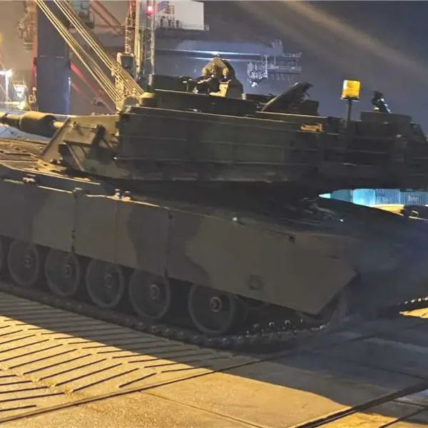 U.S.-made M1A2 SEPv3 Abrams main battle tanks arrive at a Polish military facility as part of a major defense agreement between Warsaw and Washington, marking a new phase in Poland's armored force modernization. December 1, 2025.