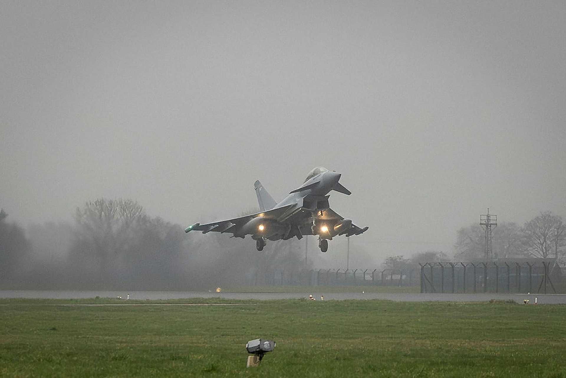 British Royal Air Force Eurofighter Typhoon departs RAF Coningsby for forward deployment to Qatar on 6 March 2026, supporting sustained UK-led air defence operations and protection of British forces and regional partners across the Middle East.