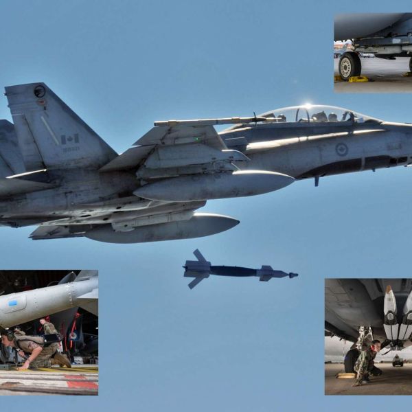 A Royal Canadian Air Force CF-18 releases a GBU-12 over Eglin Air Force Base during a US-run Weapons System Evaluation Program, which tests live precision-guided munitions in realistic conditions. This type of training underpins Canada’s move to expand its precision strike capabilities through the newly approved 2.68 billion dollar US air strike weapons package (Picture Source: U.S. Air Force)