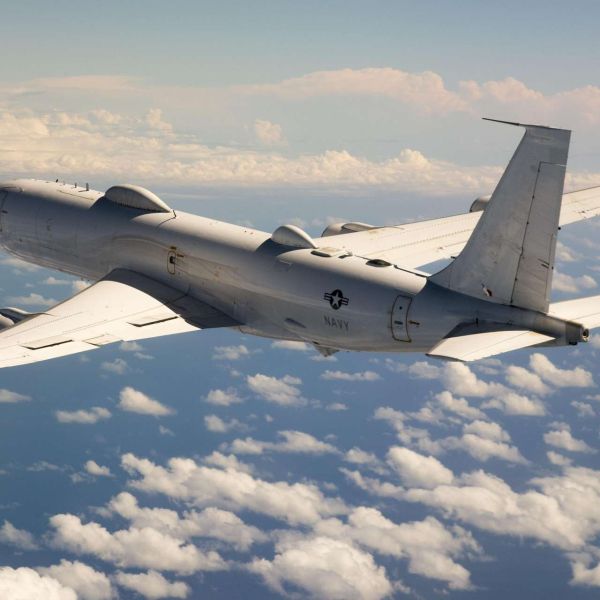 The U.S. Navy awarded Collins Aerospace a $20.3 million contract to modernize E-6B Mercury high-power transmit systems supporting nuclear command communications, and the image shows an E-6B Mercury aircraft post-Block II modification (Picture Source: NAVAIR)