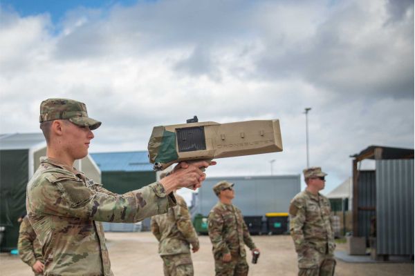 U.S. Army Cpl. Aaron Goolsby, assigned to the 2nd Battalion, 3rd Field Artillery Regiment, 1st Armored Division, operates a Drone Buster counter-unmanned aerial systems device during counter-UAS training at the Pabradė Training Area in Lithuania on May 22, 2026.