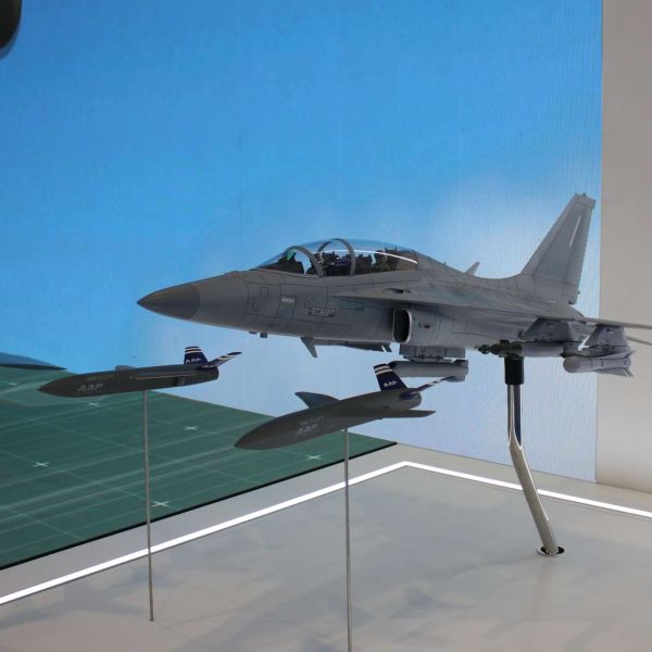 At the World Defense Show in Riyadh, Korea Aerospace Industries staged a suspended scale formation of its FA 50 light combat aircraft and Adaptable Aerial Platform drones to spotlight its push into manned-unmanned teaming and affordable combat mass (Picture Source: Army Recognition Group)