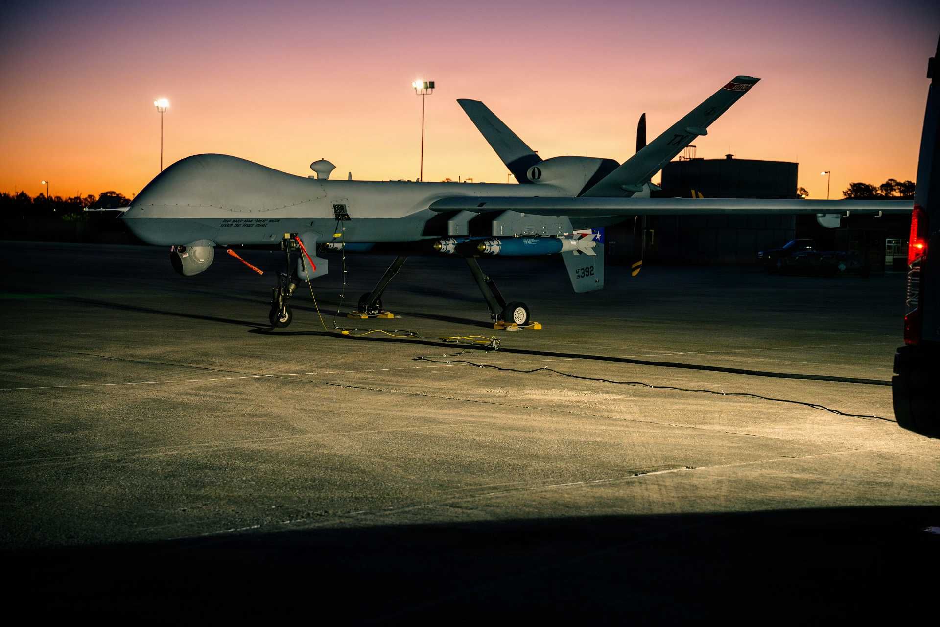 U.S. Air Force airmen assigned to the 174th Attack Wing at Hancock Field Air National Guard Base ready a U.S. Air Force MQ-9 Reaper for departure from the Combat Readiness Training Center during Exercise Sentry South 26-2 in Gulfport, Mississippi, on February 23, 2026.