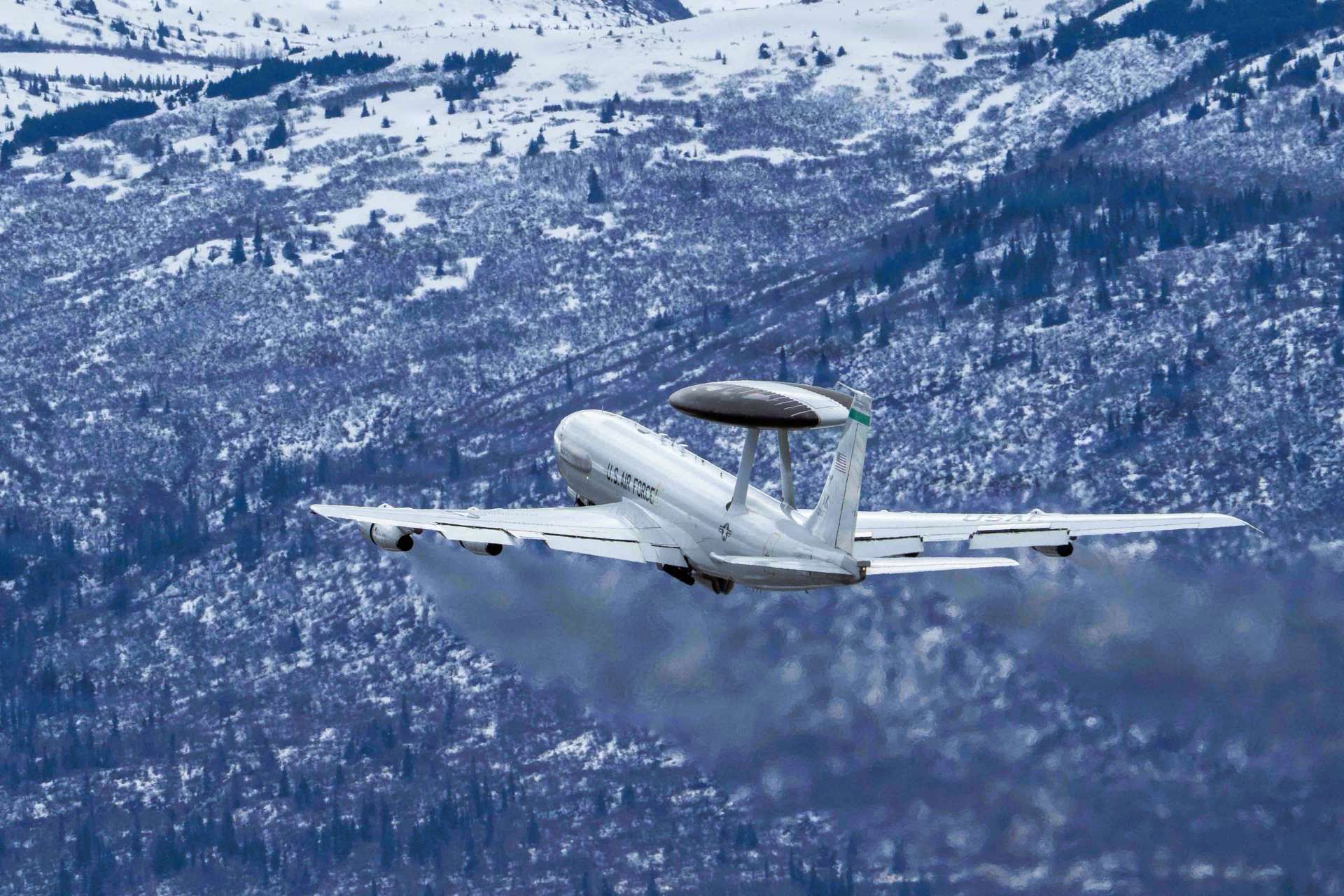 The E-3 Sentry reinforced NORAD readiness by providing real-time airborne command and surveillance during Red Flag-Alaska 26-1 in the Arctic (Picture Source: U.S. Air Force)