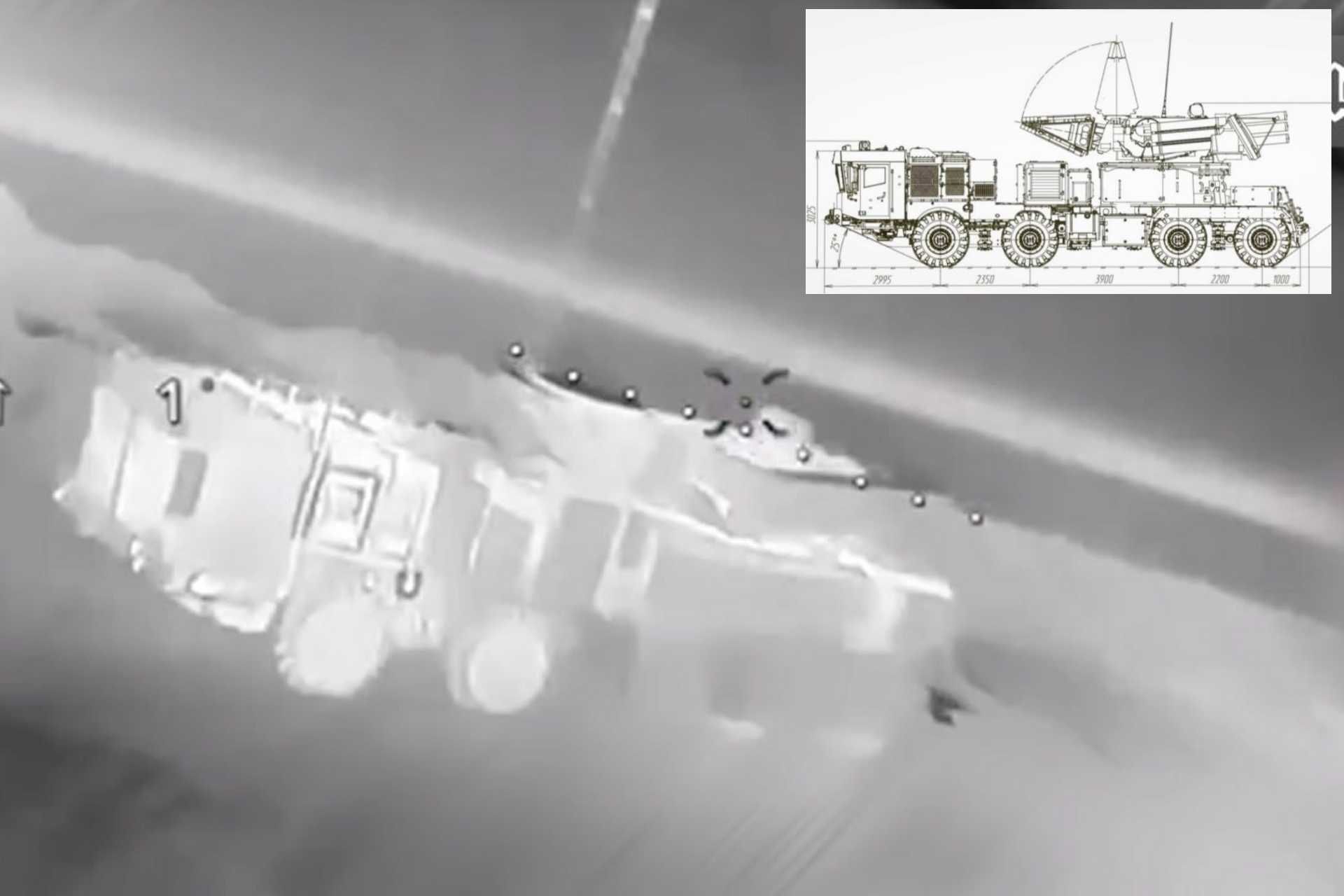 Russia's loss of the first 96K6 Pantsir-S1 short-range air defense system mounted on a Belarusian MZKT-7930 chassis in combat operations in Ukraine can be confirmed, following these new informations. (Picture source: Ukrainian MoD and BelPol)