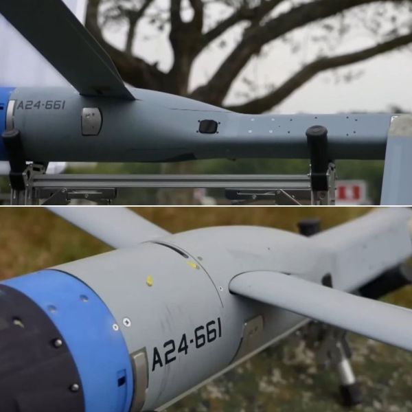 The Altius-600M is a 12 kg loitering munition, with a modular nose that can carry ISR sensors, electronic intelligence payloads, radio frequency decoys, communications relay kits, or an electronic warfare module (Picture source: Taiwanese MoD)