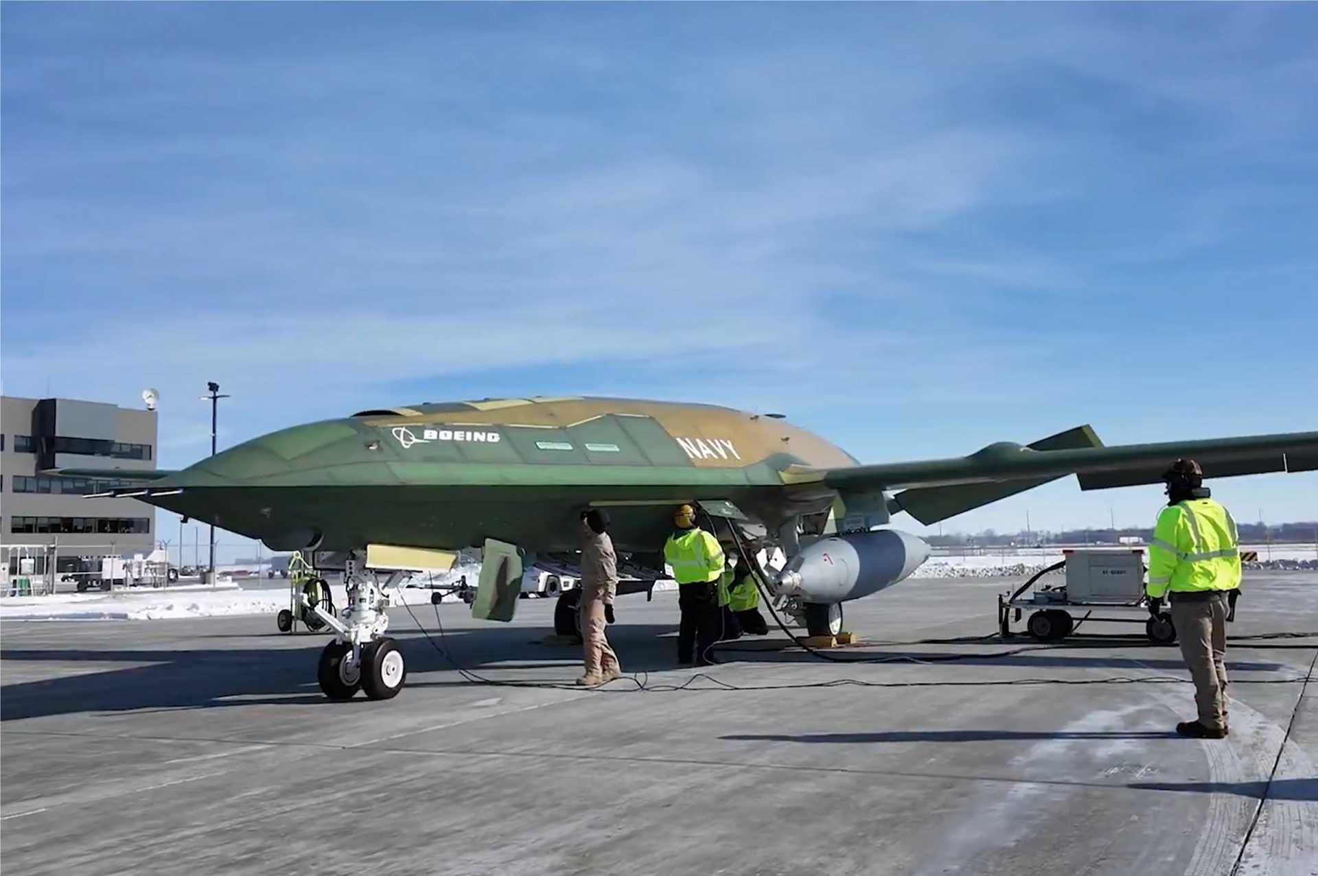 The first operational U.S. Navy MQ-25A Stingray unmanned aircraft conducts its inaugural autonomous taxi test, validating ground handling and control systems ahead of future carrier deck integration.