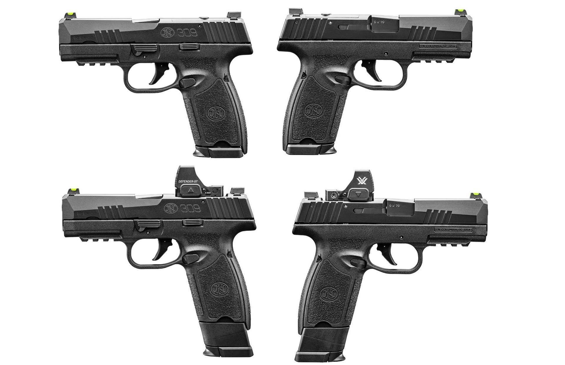 FN 309™ MRD optics-ready 9mm duty pistol with hammer-fired SAO trigger, reduced-effort slide and magazines, 16- and 20-round capacity, and compact dimensions optimized for military police and security forces requiring reliable, easy-to-handle sidearms for daily service use (Picture source: FN America).