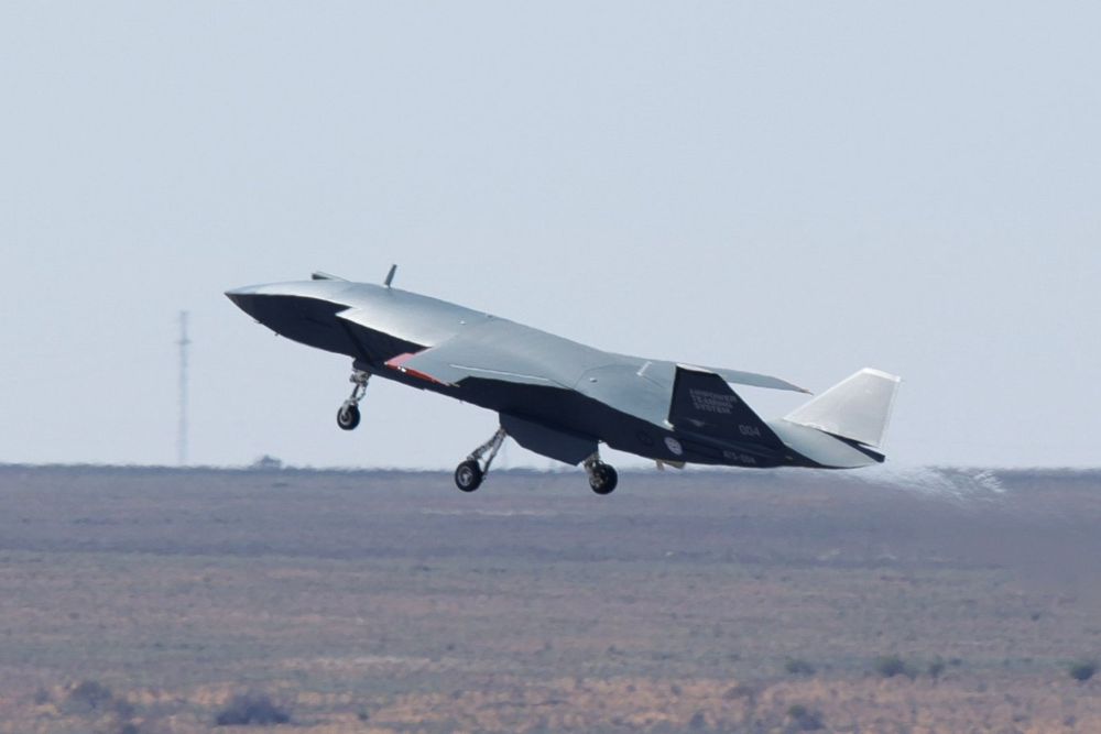 An MQ-28A Ghost Bat takes off during a test flight at Woomera, South Australia, on September 5, 2025.