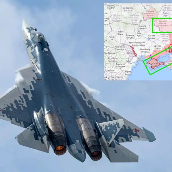 Russian Su-57 fifth-generation fighter aircraft is increasingly associated in Ukrainian monitoring reports with standoff missile launches using Kh-59 and Kh-69 cruise missiles from Russian-controlled airspace (Picture Source: Rosoboronexport / LiveUaMAP / Edited by Army Recognition Group)