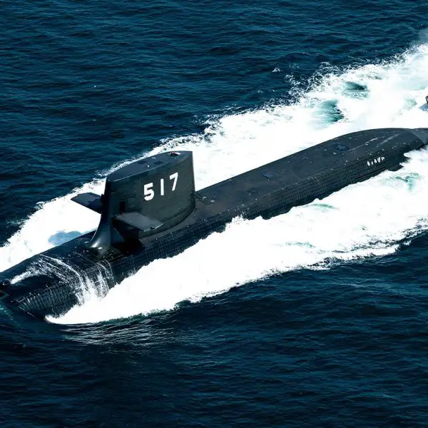 The JS Chogei submarine has a standard displacement of about 3,000 tonnes and measures 84 meters in overall length with a beam of 9.1 meters and a draught of 10.4 meters, placing it slightly above the preceding Soryu-class submarines. (Picture source: MHI)
