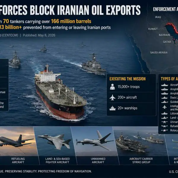 U.S. Central Command intensifies maritime pressure on Iran as more than 70 oil tankers carrying over 166 million barrels of crude remain blocked from Iranian ports during a large-scale regional enforcement operation. AI-generated image based on CENTCOM-released operational information.