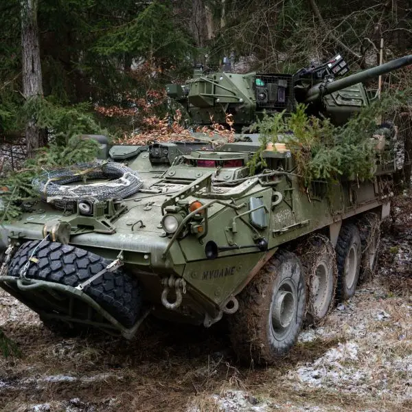 U.S. Army M1296 Stryker Dragoon from the 2nd Cavalry Regiment establishes a screening position during Dragoon Ready 23 at the Joint Multinational Readiness Center in Hohenfels, Germany, January 27, 2023. Bulgaria’s future fleet will include 90 XM1296 Dragoon variants armed with a 30 mm cannon. (Picture source: U.S DoD)