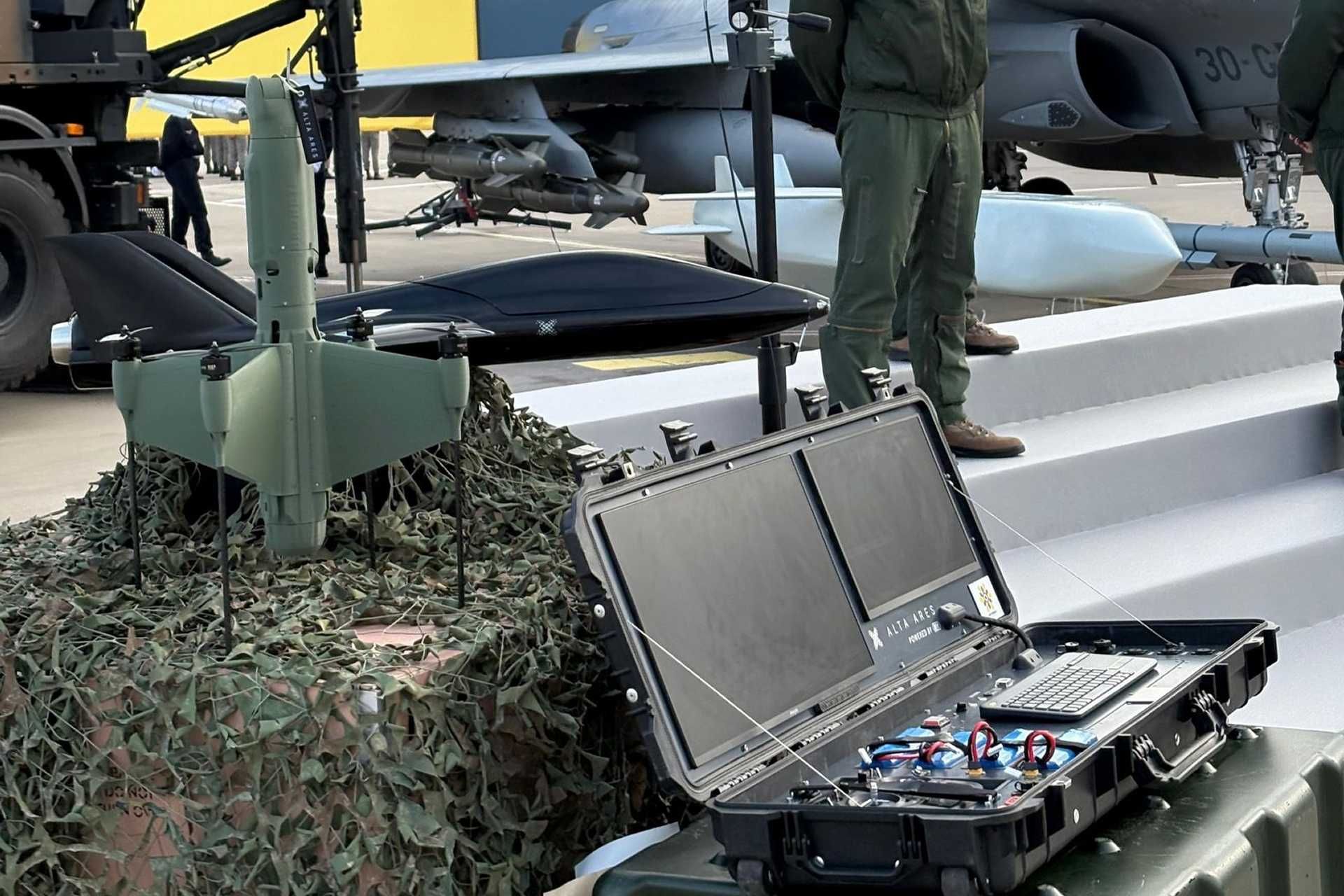In a saturation scenario, slower Shahed drones can be assigned to X-Wing drones (in the foreground), while faster or maneuvering targets are engaged by Black Bird units, optimizing cost per interception across the engagement spectrum. (Picture source: Alta Ares)