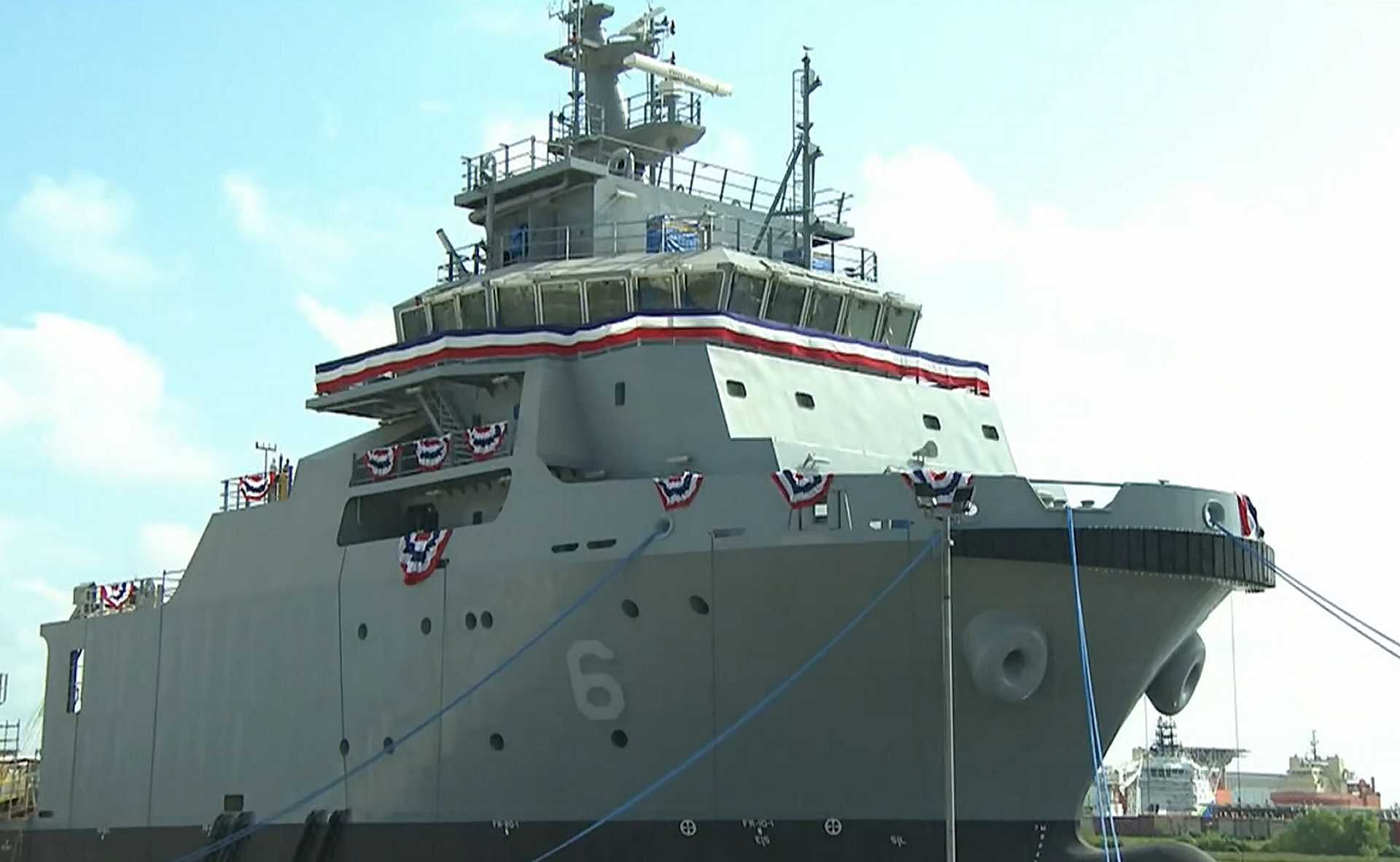 USNS Navajo (T-ATS 6), the lead towing, salvage and rescue ship of its class, is christened on August 26, 2023, while the U.S. Navy continues the expansion of this new generation of auxiliary vessels with the christening of follow-on ships such as USNS Solomon Atkinson (T-ATS 12), strengthening fleet towing, salvage, and recovery capabilities.