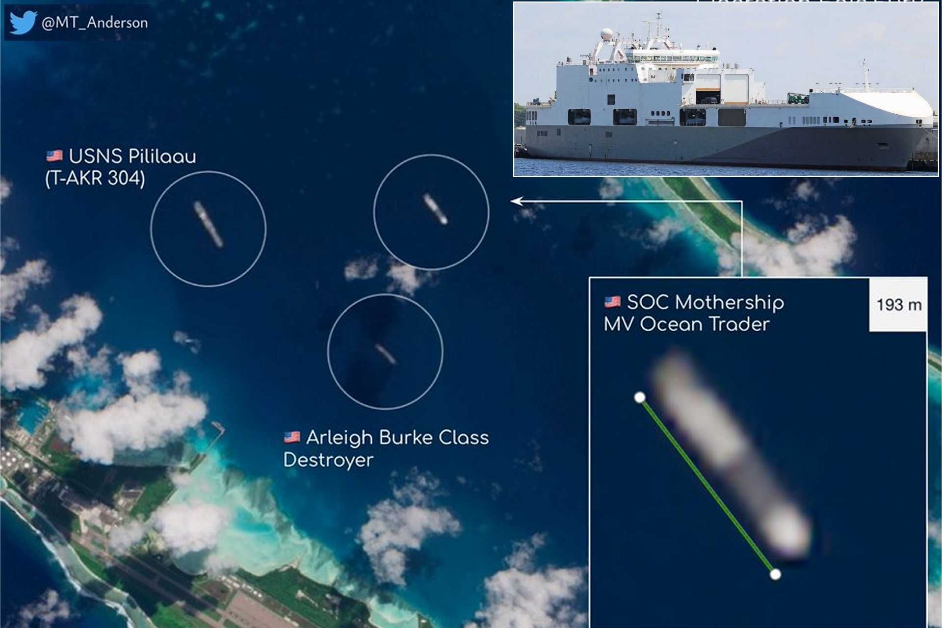 The arrival of MV Ocean Trader near Diego Garcia could mean that the United States is preparing for possible covert special operations, intelligence missions, or crisis-response actions somewhere across the Middle East, East Africa, or the Indian Ocean region. (Picture source: X/MT Anderson and Ian Ellis)