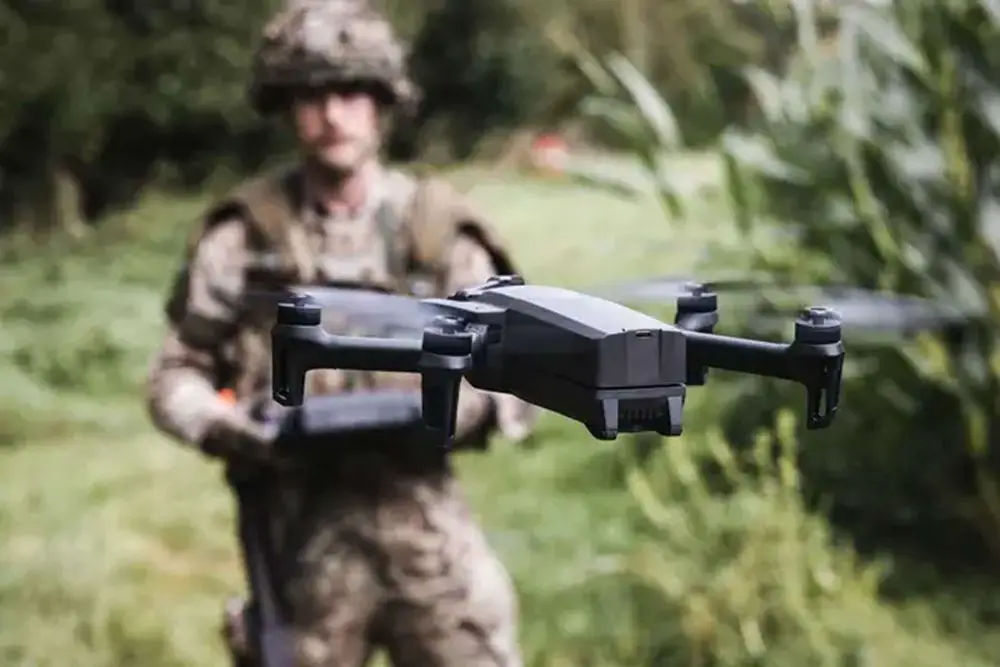 British Army engineers from 33 Engineer Regiment test an AI-enabled drone system designed to detect buried mines and explosive hazards faster and more safely, advancing the UK’s combat engineering and battlefield breaching capability (Picture source: UK MoD).