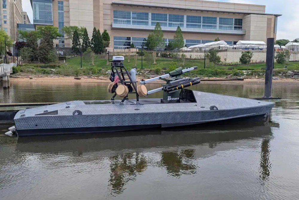 The armed Comet USV addresses the two primary threats for USVs (helicopters and small attack craft) by pairing Sidewinder for air targets and Hellfire for surface targets using complementary guidance modes. (Picture source: BlackSea Technologies)