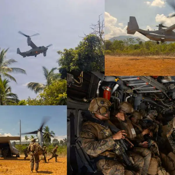U.S. Marines used MV-22B Osprey tiltrotor aircraft during Balikatan 2026 in the Philippines to rapidly insert and disperse forces, rehearsing high-speed island operations designed for contested Indo-Pacific environments (Picture Sources: U.S. Marines)