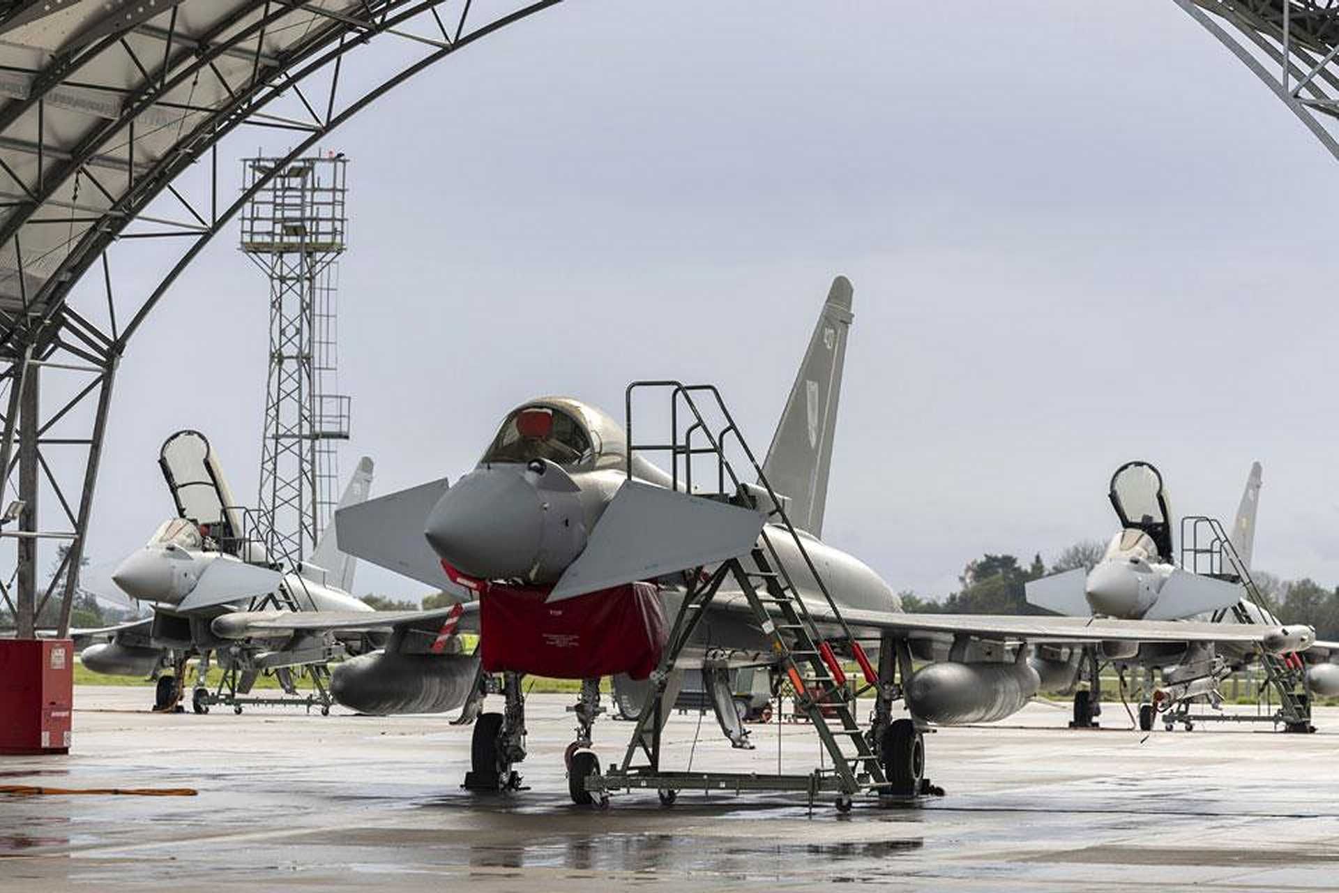 Eurofighter Typhoon twin-engine multirole fighter designed for air superiority and precision strike missions capable of Mach 2 speeds and equipped with advanced AESA radar and long range weapons such as Meteor missile