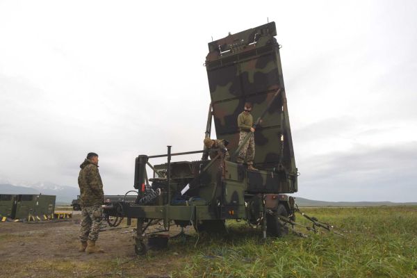 U.S. Marines from Marine Air Control Squadron 24, part of Marine Air Control Group 48, 4th Marine Aircraft Wing, operate an AN/TPS-80 G/ATOR radar system during a training mission in Cold Bay, Alaska, as part of ARCTIC EDGE 2025.