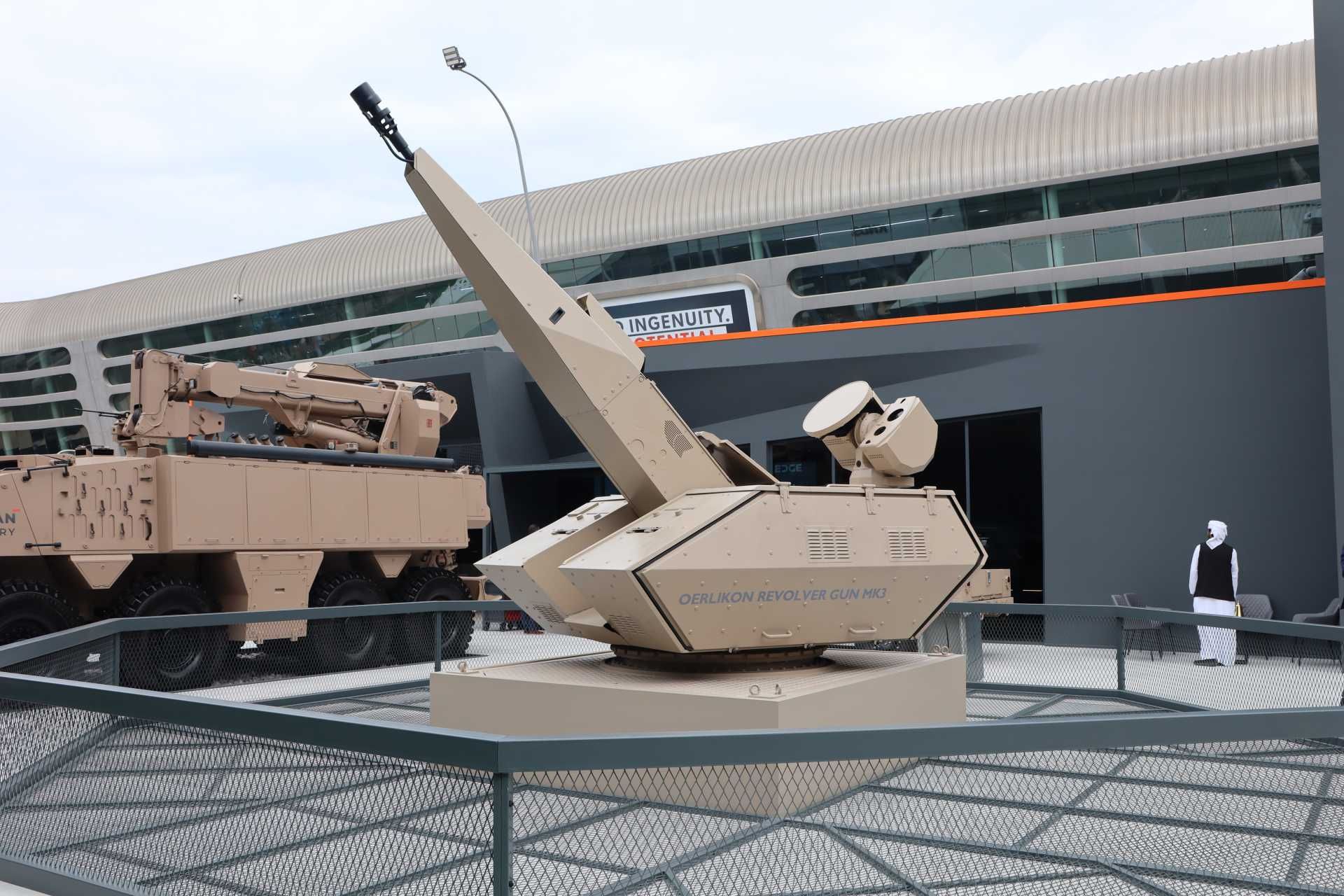 A standard Skynex air defense system consists of four 35 mm Revolver Gun Mk3 unmanned turrets, one Skynex Control Node CN-1 command-and-control post using the Skymaster battle management system, and at least one X-TAR3D X-band radar for airspace surveillance. (Picture source: Army Recognition)