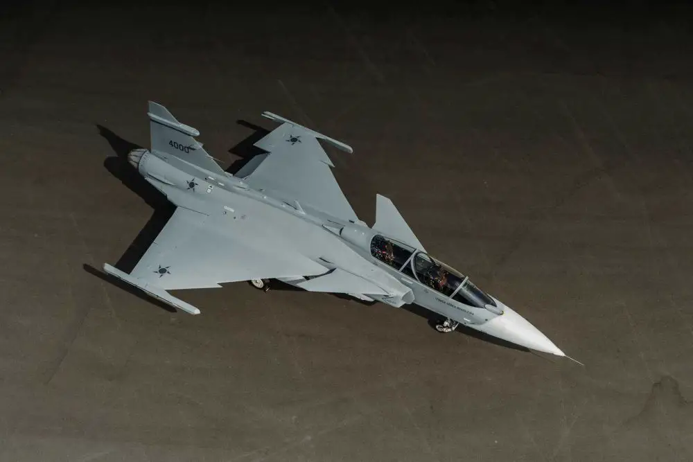 Unlike conventional two-seat fighters primarily intended for conversion training, the Gripen F retains the same radar, electronic warfare architecture, weapons integration, fuel capacity, and mission software as the single-seat Gripen E. (Picture source: Saab)