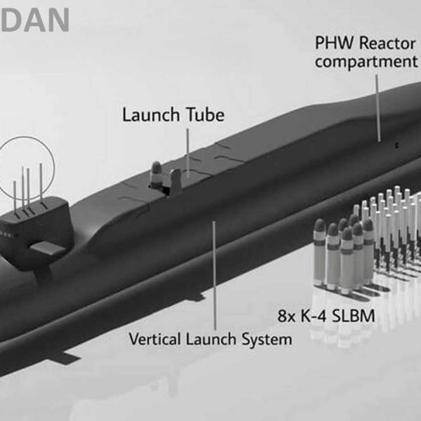 The future S4*, expected to be named INS Arisudan, increases the number of VLS cells from four to eight, carrying up to 24 K-15 SLBMs, up to eight K-4 IRBMs, or a mixed configuration depending on operational requirements. (Picture source: Army Recognition based on visuals from X/News IADN)