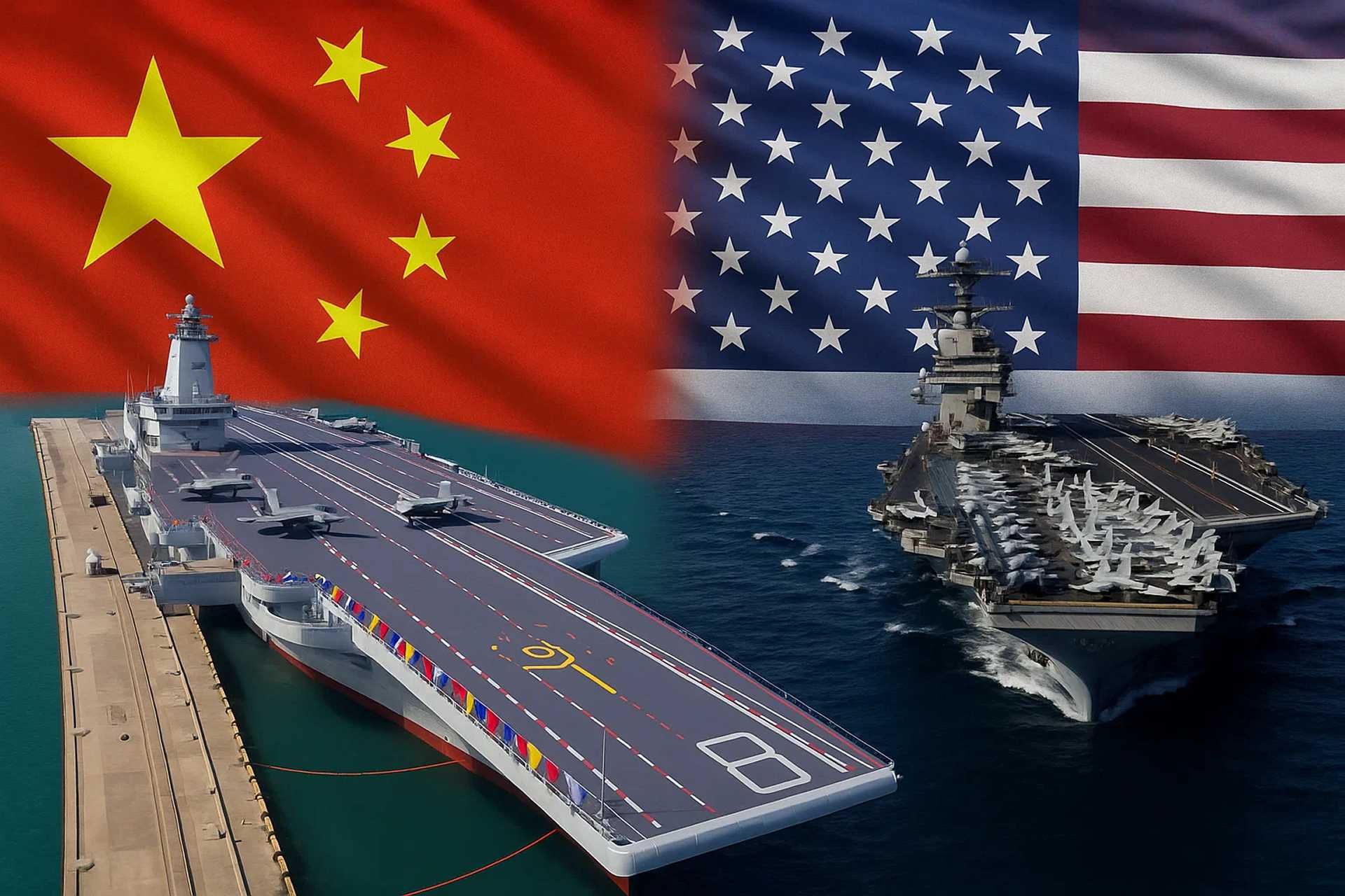 Side by side: China’s Type 003 Fujian and the U.S. Navy’s Gerald R. Ford represent the forefront of carrier technology.