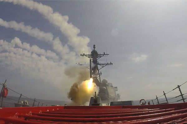 U.S. Navy Arleigh Burke-class guided-missile destroyer USS Frank E. Petersen Jr. (DDG 121) launches a Tomahawk Land Attack Missile during Operation Epic Fury, demonstrating the U.S. Navy’s ability to conduct long-range precision strikes against high-value targets from standoff distances while sustaining distributed maritime firepower.