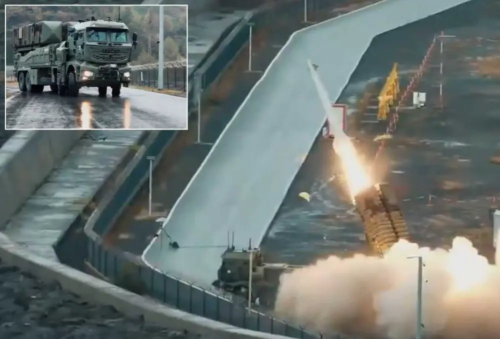 Turkish defense industry footage shows the test fire of the Roketsan-developed Tayfun hypersonic ballistic missile, launched from a dual-container TEL (Transporter Erector Launcher) 8x8 truck.