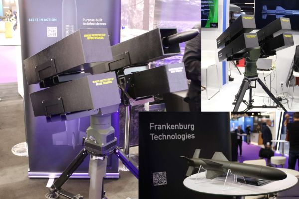 The image is illustrative, showing Frankenburg’s Mark 1 missile and container launcher photographed at DSEI 2025 and MSPO 2025, highlighting the type of low-cost counter-drone capability referenced in the Babcock–Frankenburg cooperation (Picture Source: ARMY RECOGNITION GROUP)