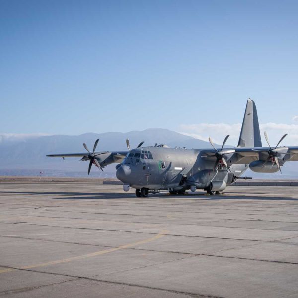 The AC-130J's weaponry includes a 30 mm GAU-23/A chain gun mounted to the port side of the fuselage, a 105 mm M102 howitzer cannon (also side-firing), wing-mounted GBU-39 Small Diameter Bombs, GBU-53/B SDB II, AGM-114 Hellfire missiles, AGM-176 Griffin missiles (and possibly others via Common Launch Tubes). (Picture source: US Air Force)