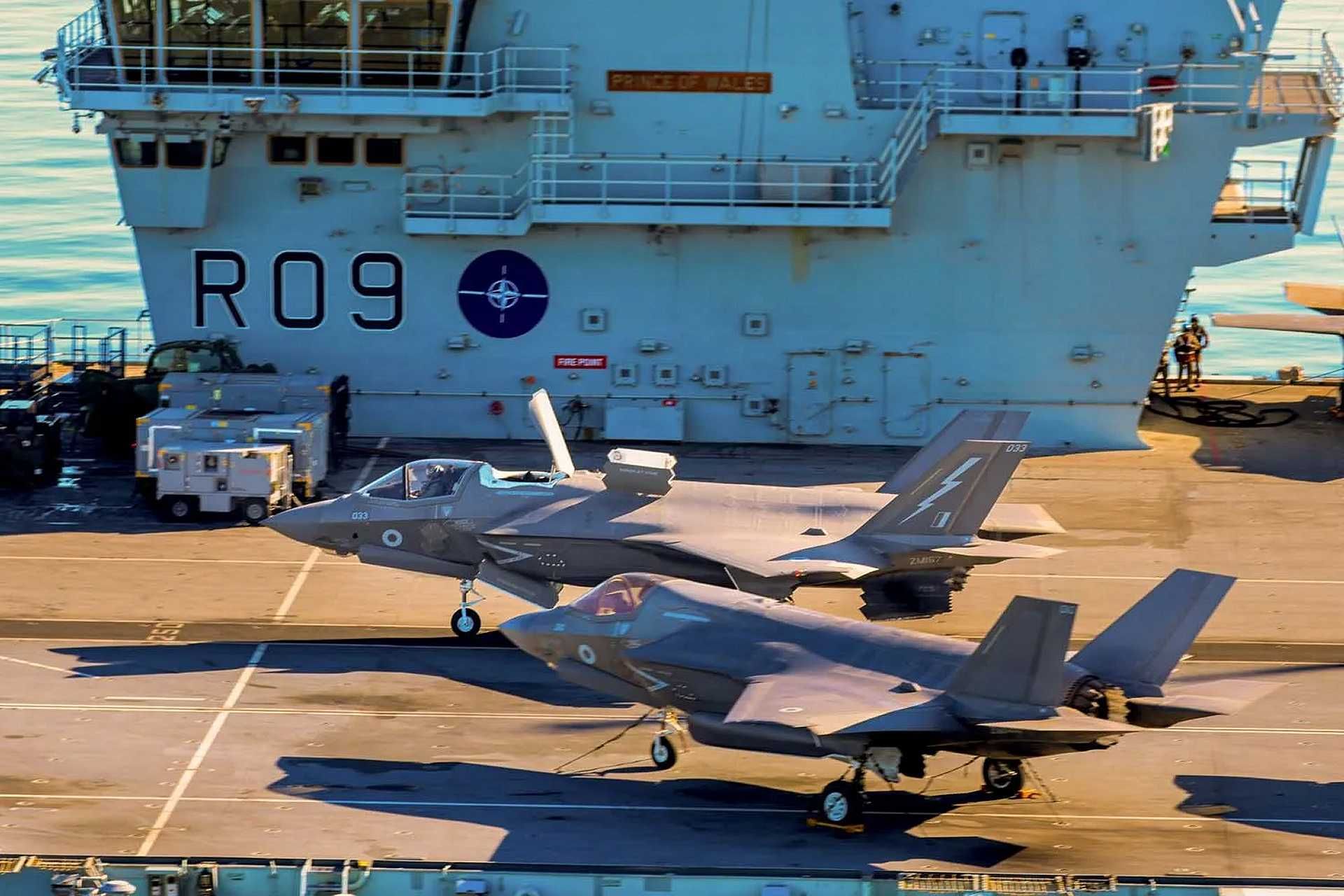 British Navy aircraft carrier HMS Prince of Wales launches F-35B stealth fighters during NATO Exercise Falcon Strike 2025, marking the largest fifth-generation jet deployment aboard a UK carrier and confirming full combat readiness of the UK Carrier Strike Group.