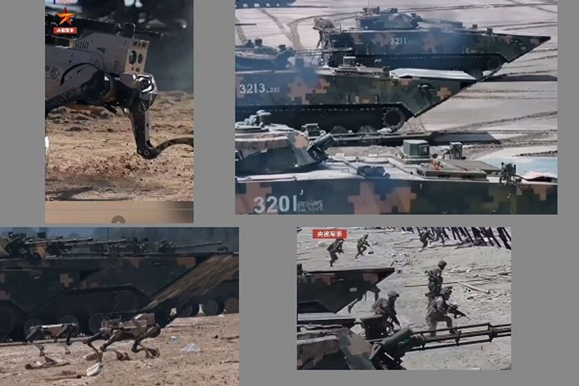 New PLA footage shows an amphibious drill near Taiwan pairing robot dogs and drones with infantry, signaling rapid manned and unmanned teaming and exposing control and survivability gaps (Picture Source: CGTN Europe)