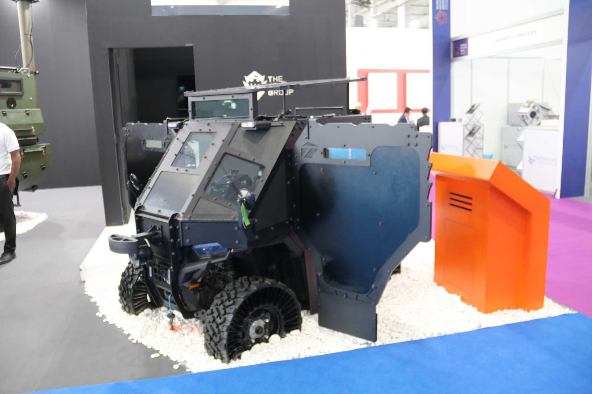 The LD-1 Armored All-Terrain Vehicle displayed at the Armored Group booth during World Defense Show 2026, highlighting its compact rifle-rated design tailored for urban rapid-response and indoor tactical operations.