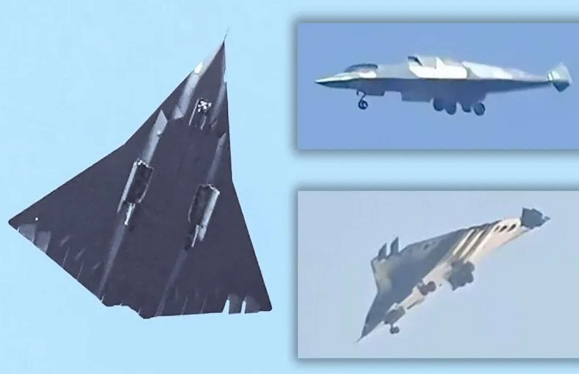 China’s twin sixth-gen stealth prototypes emerge, including a heavy tri-engine jet with new angular 2D exhausts (Picture source: Chinese social media posts).