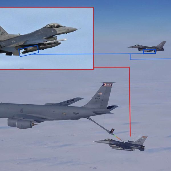 NORAD F-16s equipped with Angry Kitten electronic warfare pods deployed to a remote Alaskan airfield and trained with a KC-135 tanker to demonstrate dispersed, long-range, and spectrum-aware air defense operations over North America’s northern approaches (Picture Source: U.S. Air Force)