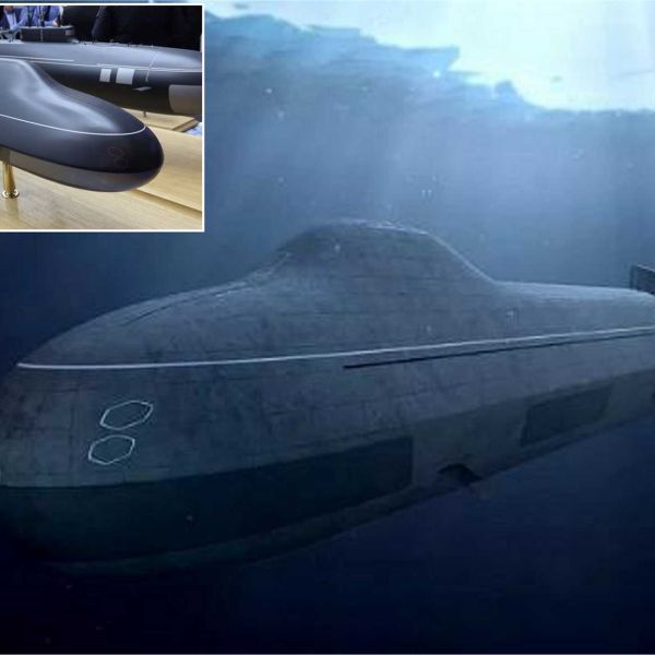 Artist rendering of the fifth-generation strategic nuclear submarine "Arktur," illustrating a sleek, low-profile design with advanced hydrodynamics and integrated vertical launch systems, reflecting Russia’s vision for future underwater strategic deterrence.