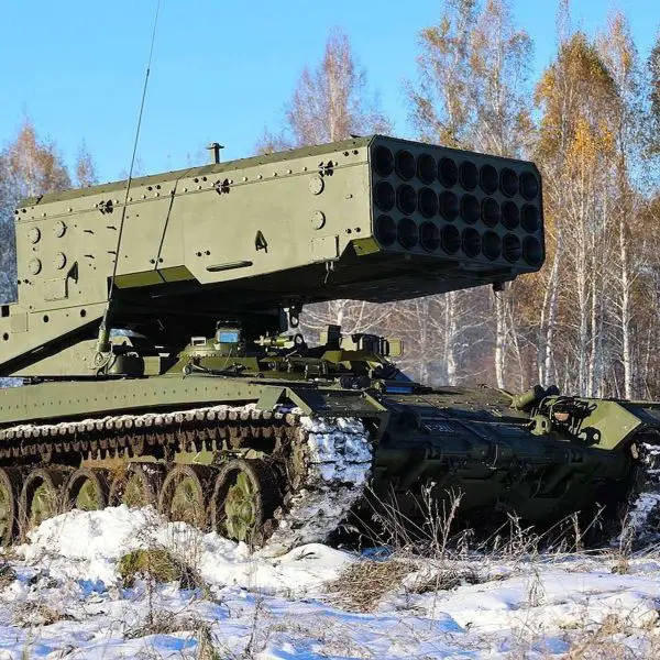 The TOS 1A Solntsepek is a tracked heavy flamethrower system that launches short range thermobaric rockets designed to clear fortified positions with intense overpressure (Picture Source: Rostec)