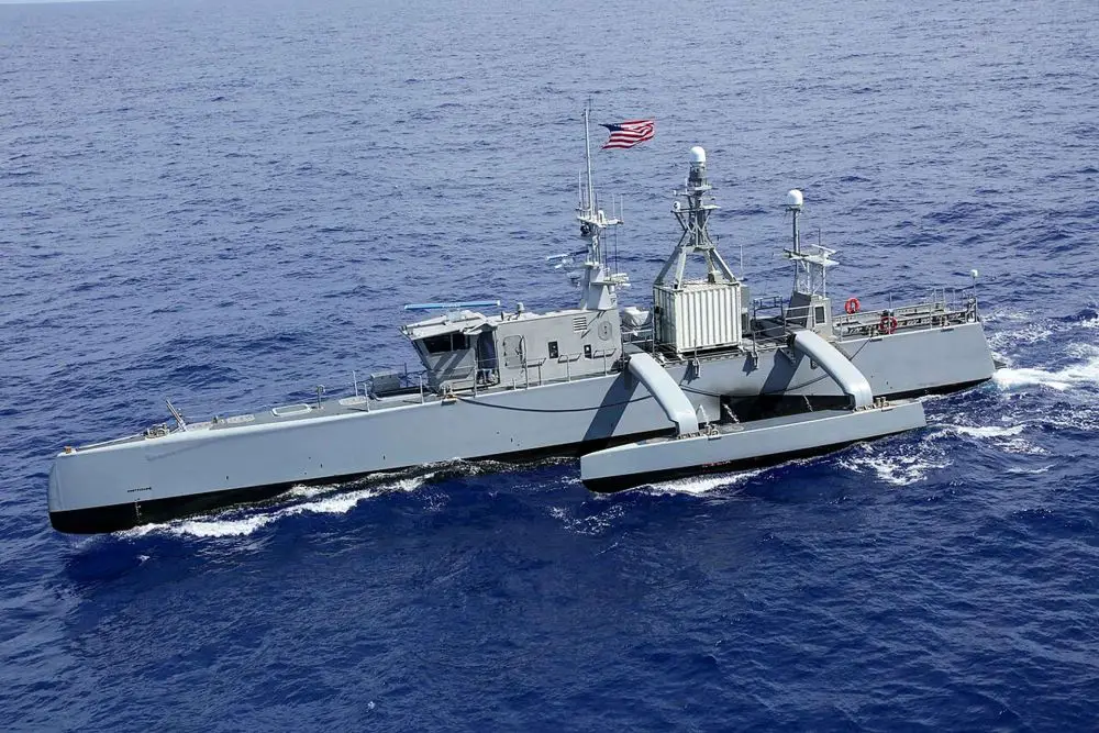 U.S. Navy Medium Unmanned Surface Vessels will use modular payloads for sensing, command relay, deception, anti-surface warfare, anti-submarine warfare, and strike missions as the service plans a 72-vessel long-term force to support Distributed Maritime Operations (Picture source: U.S. DoW).
