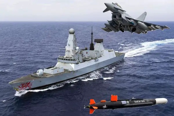 UK to deploy HMS Dragon, RAF Typhoon jets, Kraken uncrewed surface vessels and autonomous mine-hunting systems to support a multinational mission securing the Strait of Hormuz against mines, drones, missiles and maritime threats (Picture source: Edit from UK MoD Pictures).