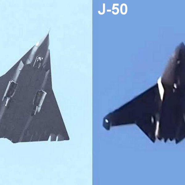 Side-by-side comparison: China’s sixth-generation fighter prototypes – the Chengdu J-36 (left) optimized for long-range air superiority, and the Shenyang J-50 (right) designed for future carrier-based operations.