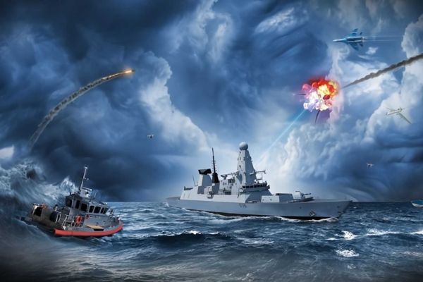 The DragonFire will provide Type 45 destroyers with a 50 kW-class laser capable of engaging drone threats at very low cost per shot, about £10, adding a short-range interception layer that reduces reliance on Aster missile stocks and enables repeated engagements without ammunition constraints. (Picture source: Leonardo)