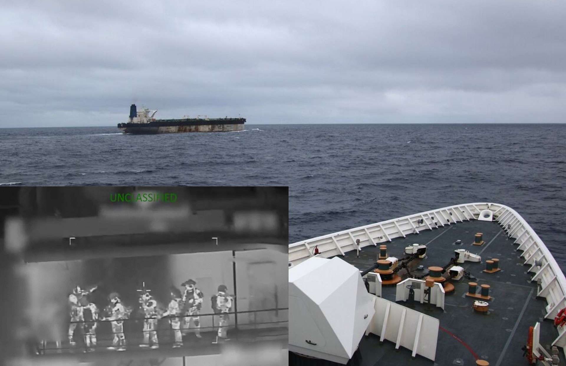 U.S. and UK forces seized the tanker Marinera after a two-week North Atlantic chase, using Coast Guard tracking, allied surveillance, and a special-operations helicopter boarding, despite Russian naval shadowing (Picture source: U.S. DoW).