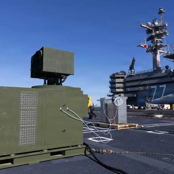 This test represents the first known case of a laser weapon physically mounted and fired from a U.S aircraft carrier, extending prior naval laser testing that had been limited to amphibious ships and destroyers. (Picture source: US Navy)