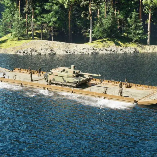 The Pont Flottant Motorisé (PFM), composed of powered floating modules that can be assembled into ferries or continuous bridges, remains the primary floating bridge system in the French Army, notably in the PFM F2 configuration. (Picture source: CNIM Systèmes Industriels)